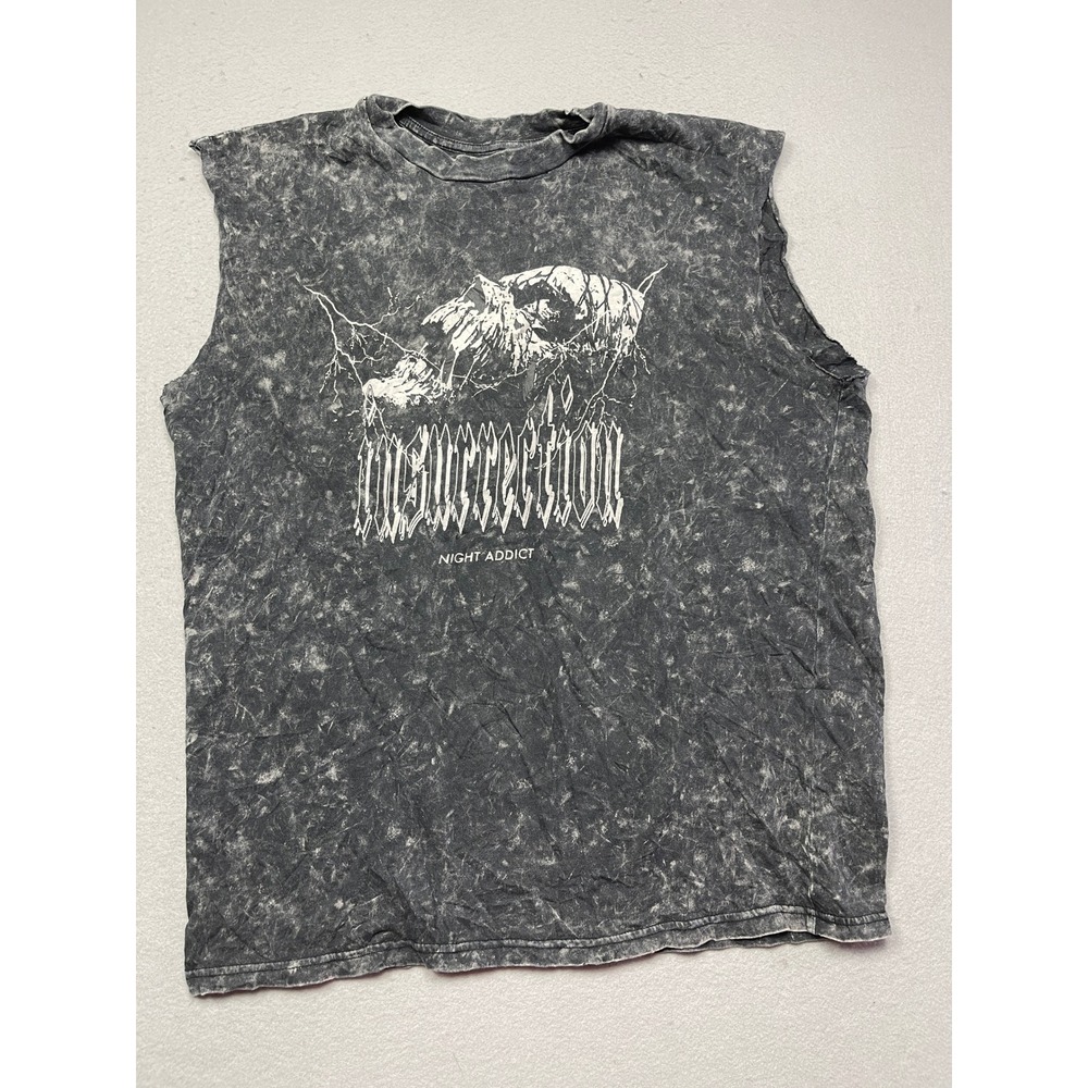 Night Addict Insurrection Muscle Tee Cotton Acid Wash Gray XS Mens